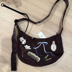 Baggu Dark Brown Shoulder Bag with Embroidery